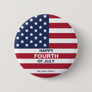 USA Vlag Gelukkig Vierde van Juli Custom Text Ronde Button 5,7 Cm