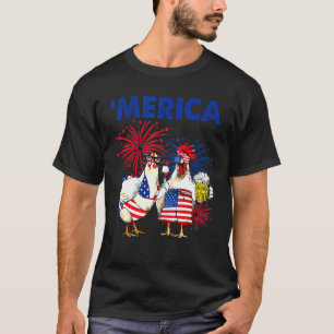 Usa Vlag Kip Vuurwerk Patriottisch 4 Juli T-shirt