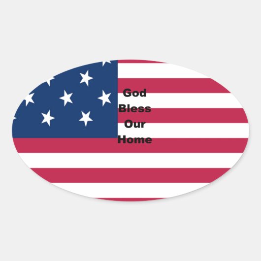 USA vlag met God Zegen ons Home tekst kunst ontwer Ovale Sticker (Voorkant)