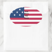 USA vlag met God Zegen ons Home tekst kunst ontwer Ovale Sticker (Tas)