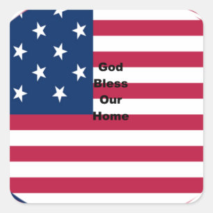 USA vlag met God Zegen ons Home tekst kunst ontwer Vierkante Sticker
