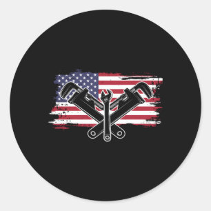 USA vlag moersleutel loodgietersleiding zuiger pip Ronde Sticker