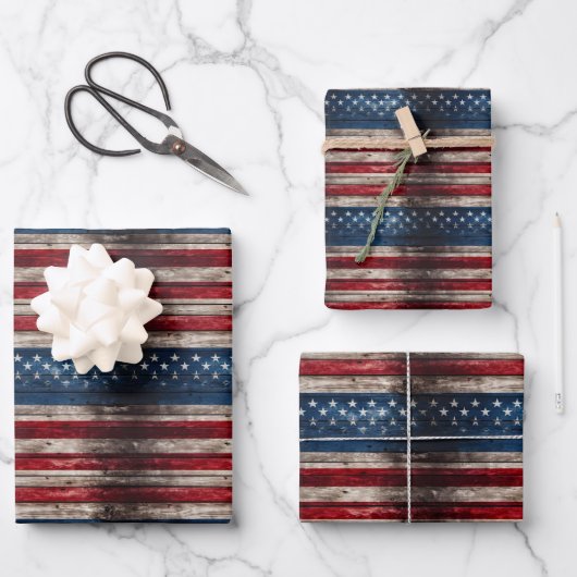  USA vlag patriottisch blauw en rood oud houten Inpakpapier Vel (Voorkant)