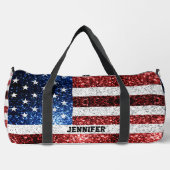 USA vlag rood wit blauw sparkles Custom naam Plunjezak (Voorkant)