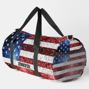 USA vlag rood wit blauw sparkles Custom naam Plunjezak
