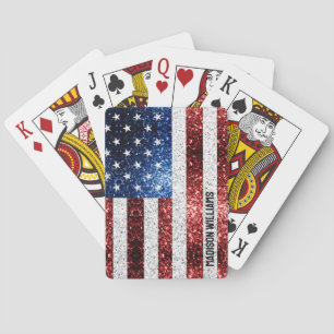 USA vlag rood wit blauw sparkles Custom naam Pokerkaarten