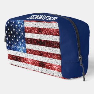 USA vlag rood wit blauw sparkles Custom naam Toilettasje
