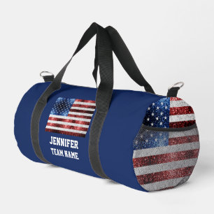 USA vlag rood wit blauw sparkles Custom team naam Plunjezak
