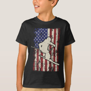 Usa Vlag Ski Skien & Skier Lange Mouwen T-shirt