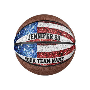 USA vlag sprankelt bling Aangepaste naam en uw tea Basketbal