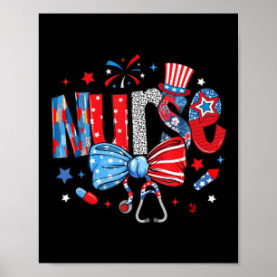 USA Vlag Stethoscoop Coquette Boog 4th of July RN Poster