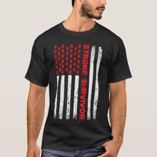 USA Vlag Stroke Overlevende Bewustzijn Rode Lint V T-shirt