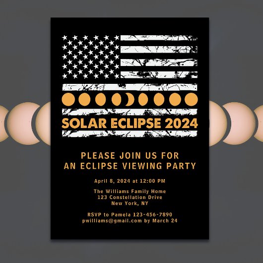 USA Vlag Totaal Zonne-Verduistering 4/8/24 Bezicht Kaart