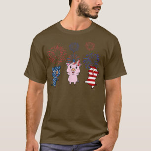 USA Vlag Varken Vuurwerk Patriottisch 4 juli T-shirt