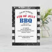 USA vlag Zwart Wit sprankelt 4th Juli BBQ feest Kaart (Staand voorkant)