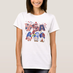 USA Watercolor Kabouters 4 juli patriottisch T-shi T-shirt