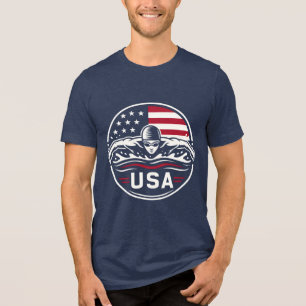 USA Zwemmer Amerikaanse Vlag Patriottisch Zwembadg Tri-Blend Shirt