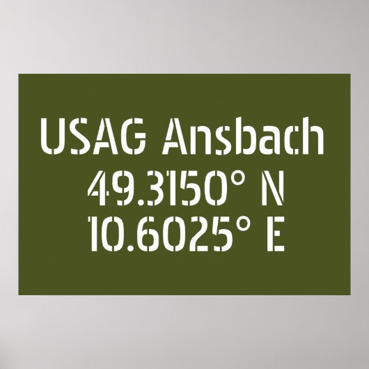 USAG Ansbach Latitude Longitude Poster (Voorkant)