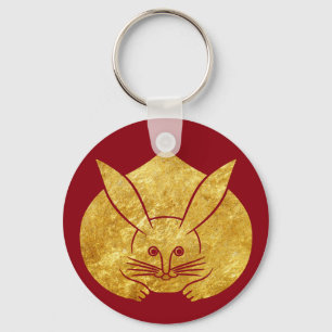 Usagi kamon japanese konijn in faux gold op red sleutelhanger