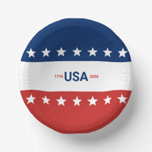 USA's 250e verjaardag 1776 2026 Rood Wit Blauw Papieren Kommen