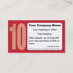 USD 10,00 Coupon Visitekaartje