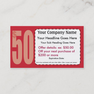 USD 50,00-korting Coupon Visitekaartje