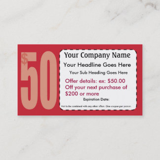 USD 50,00-korting Coupon Visitekaartje