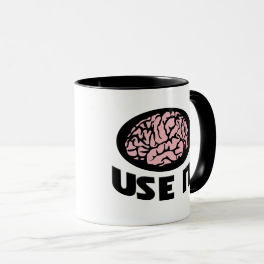 "Use It" mok – Minimalistisch roze hersendesign (Voorkant rechts)
