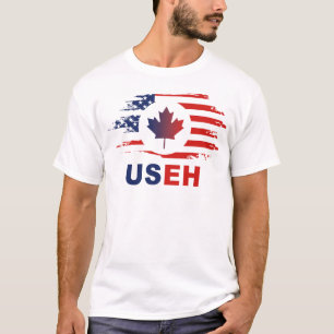 USEH Half Canadees Amerikaans Canada USA Vlag Vere T-shirt