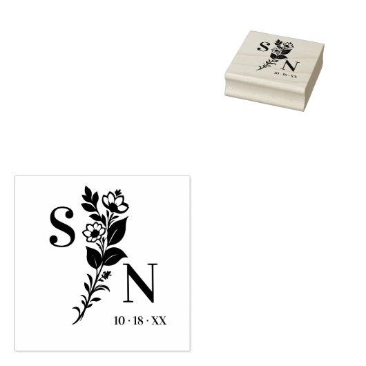 User Lavish Romantic Flower Deluxe Wedding Initial Rubberstempel (Gestempeld)