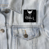 Usher Black en White Tux Wedding Party Button (In situ)