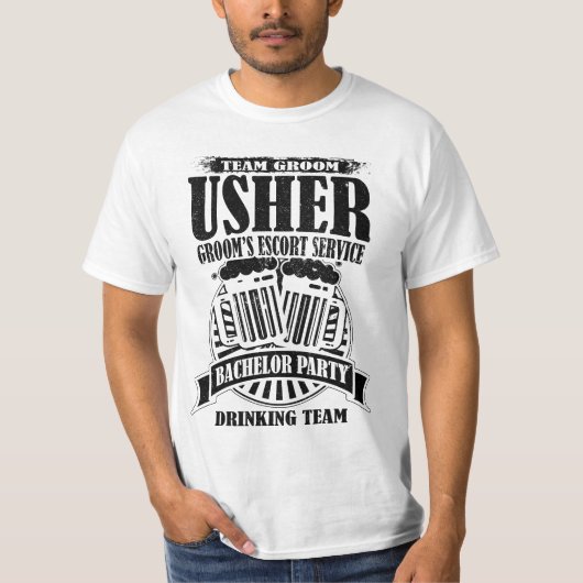 Usher Groom's Escort Service Bachelor Party T-shirt (Voorkant)