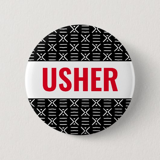 Usher of Name Button Pin on African Mud Cloth (Voorkant)