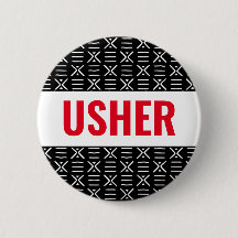 Usher of Name Button Pin on African Mud Cloth