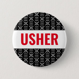 Usher of Name Button Pin on African Mud Cloth