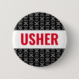 Usher of Name Button Pin on African Mud Cloth