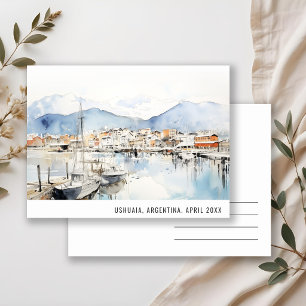 Ushuaia Argentinië Landschap Aquarel Reizen Feestdagenkaart
