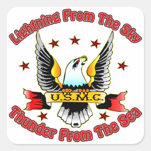 USMC-bliksem vanuit de lucht vanuit het Zee Vierkante Sticker (Voorkant)