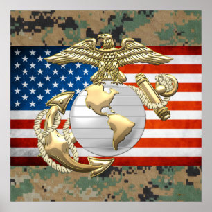USMC Eagle, Wereldbol & Anchor (EGA) [3D] Poster