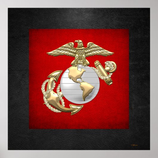 USMC Eagle, Wereldbol & Anchor (EGA) [3D] Poster (Voorkant)
