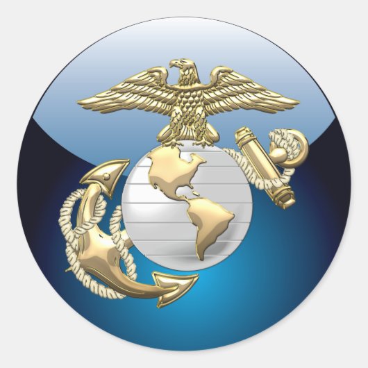 USMC Eagle, Wereldbol & Anchor (EGA) [3D] Ronde Sticker (Voorkant)