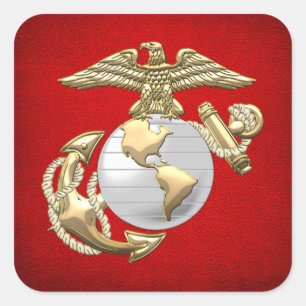 USMC Eagle, Wereldbol & Anchor (EGA) [3D] Vierkante Sticker