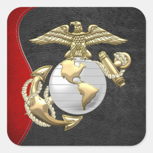 USMC Eagle, Wereldbol & Anchor (EGA) [3D] Vierkante Sticker