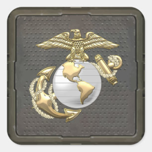USMC Eagle, Wereldbol & Anchor (EGA) [3D] Vierkante Sticker