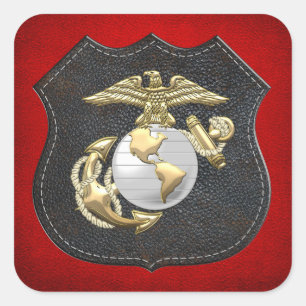 USMC Eagle, Wereldbol & Anchor (EGA) [3D] Vierkante Sticker