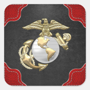 USMC Eagle, Wereldbol & Anchor (EGA) [3D] Vierkante Sticker