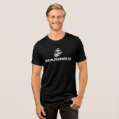 USMC Logo gestapeld - Wit Tri-Blend Shirt (Voorkant volledig)