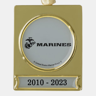 USMC Logo Stacked Black Logo Verguld Banner Ornament
