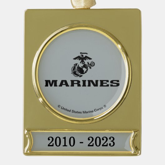 USMC Logo Stacked Black Logo Verguld Banner Ornament (Voorkant)