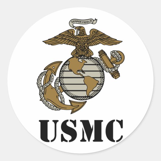 USMC [stencil] Ronde Sticker (Voorkant)